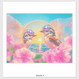 Cool Birds with Sunglasses at Sunset Sticker