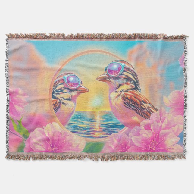 Cool Birds with Sunglasses at Sunset Throw Blanket (Front)