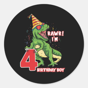 cool Birthday dinosaur boys age four Classic Round Sticker