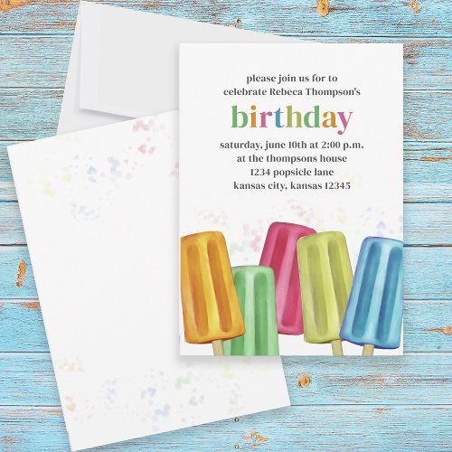 Cool Birthday Rainbow Summer Popsicles Custom  Invitation