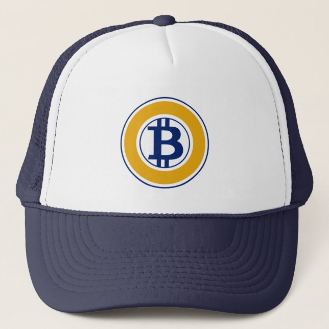 Cool Bitcoin Gold Cryptocurrency Coin Sign Trucker Hat (Front)