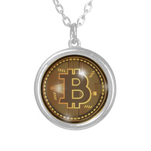 Cool Bitcoin logo and graph Design Silver Plated Necklace