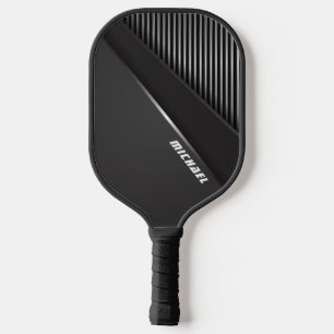 Cool Black Abstract Monogram Name Carbon Fiber Pickleball Paddle