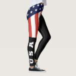 Cool Black American Flag White Letters USA Womens  Leggings