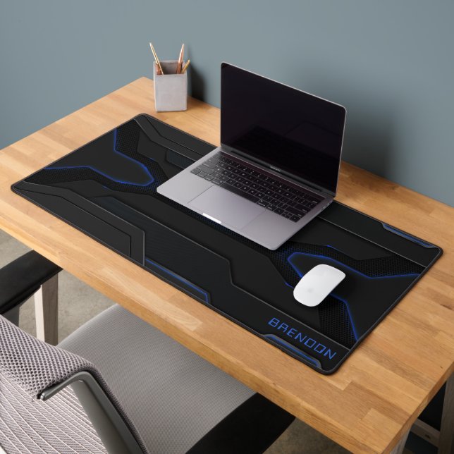 Cool black and blue futuristic gaming background desk mat (Office 2)