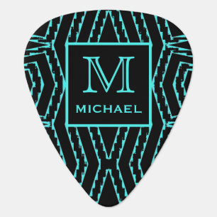 Cool Black and Blue Jagged ZigZag Pattern Monogram Guitar Pick
