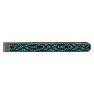 Cool Black and Blue Jagged ZigZag Pattern Monogram Gunmetal Finish Tie Bar