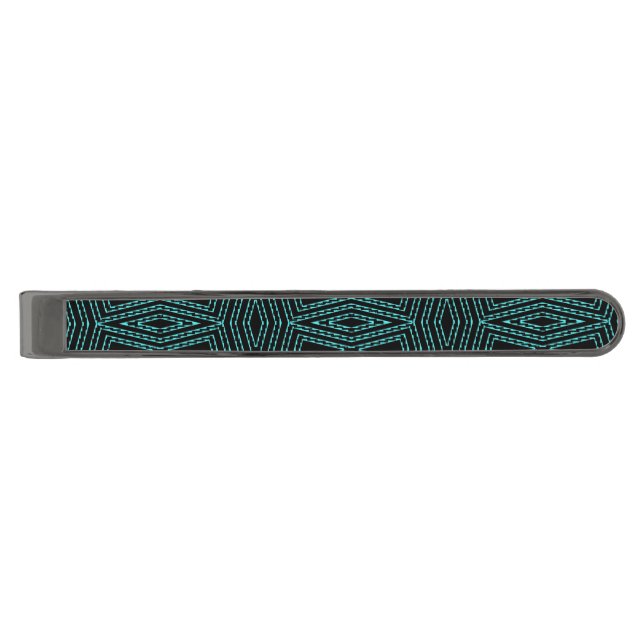 Cool Black and Blue Jagged ZigZag Pattern Monogram Gunmetal Finish Tie Bar (Front)