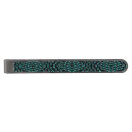 Cool Black and Blue Jagged ZigZag Pattern Monogram Gunmetal Finish Tie Bar
