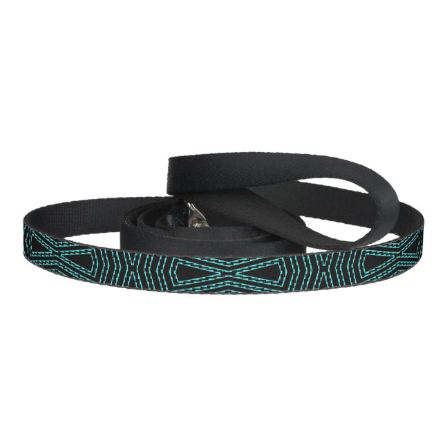 Cool Black and Blue Jagged ZigZag Pattern Monogram Pet Leash (Handle)