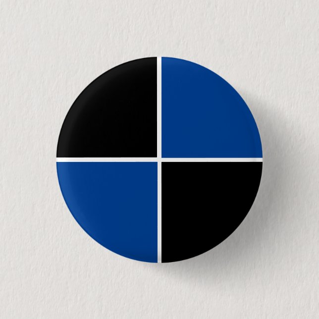 Cool black and blue square pattern button (Front)