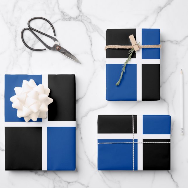 Cool black and blue square pattern wrapping paper sheets (Front)