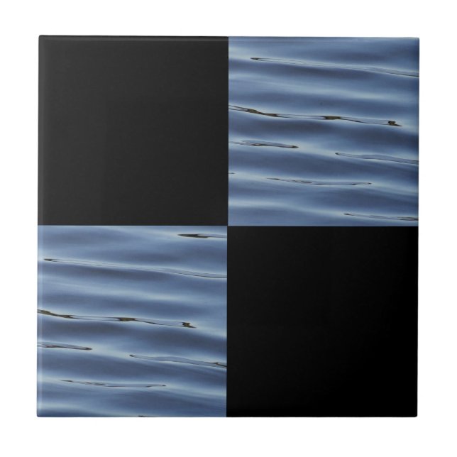 Cool Black and Blue Squares Ceramic Tile (Front)