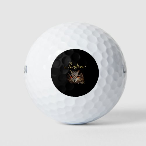 Cool Black and Gold Fierce Owl Golf Balls