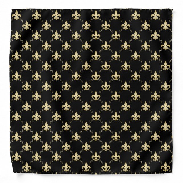 Cool Black And Gold Fleur De Lis Pattern Bandana (Front)