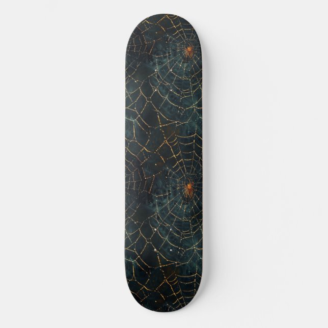 Cool Black and Gold Spider Web Design Skateboard (Front)