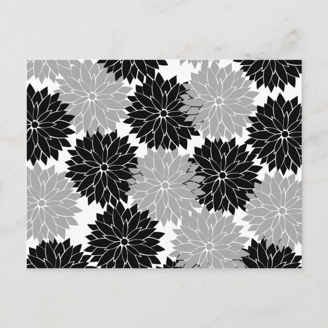 Cool Black and Gray Flower Blossoms Floral Print Postcard (Front)