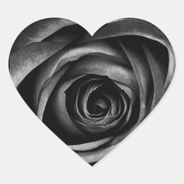 Cool Black and Gray Goth Rose Bloom Dark Flower Heart Sticker (Front)