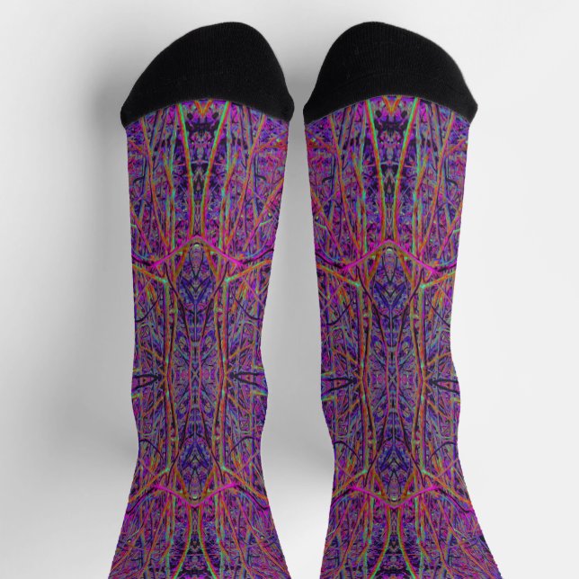 Cool Black and Pink Abstract Branch Pattern Socks (Top)