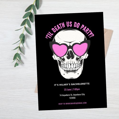 Cool Black and Pink Skull Bachelorette Party Invitation