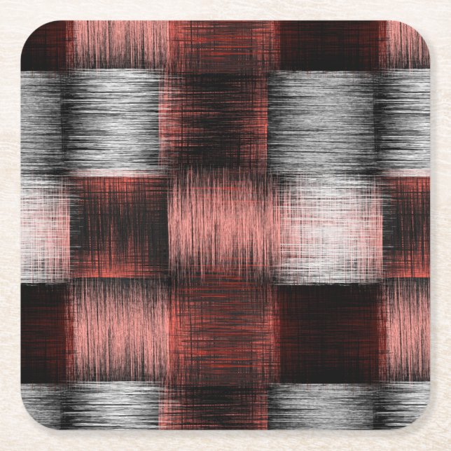 Cool Black and Red Checkerboard Pattern Square Paper Coaster (Front)