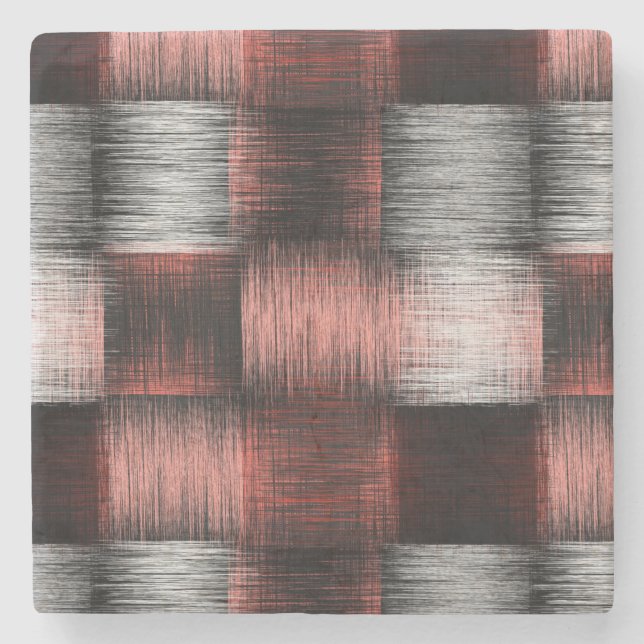 Cool Black and Red Checkerboard Pattern Stone Coaster (Front)