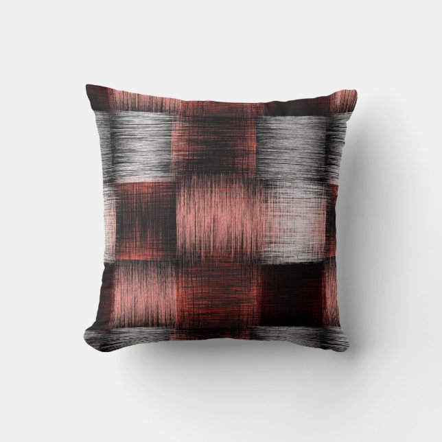 Cool Black and Red Checkerboard Pattern Throw Pillow (Front)