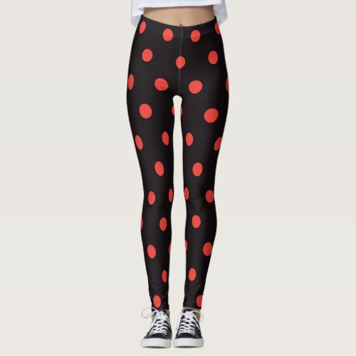 Cool Black and Red Polka Dot Pattern Leggings