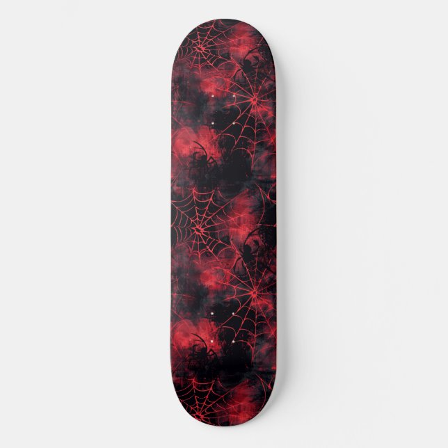 Cool Black and Red Spider Web Design Skateboard (Front)