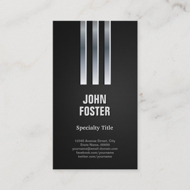 Cool Black and Silver - Steel Metal Look Business Card (Front)