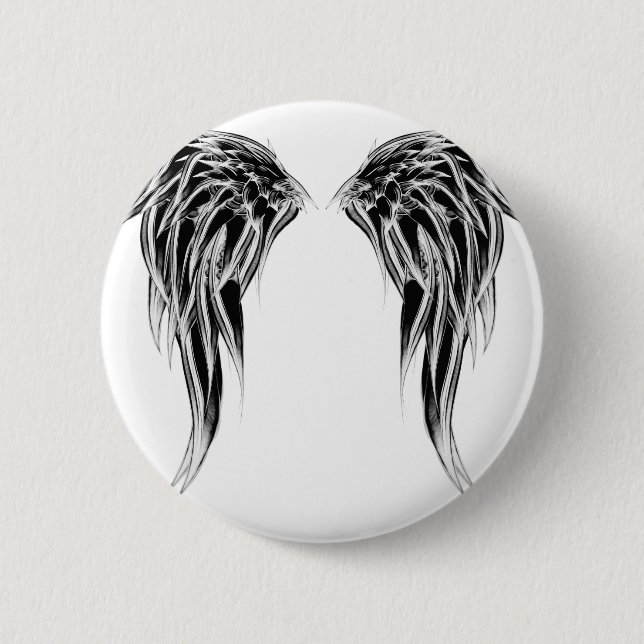 Cool Black and White Angel Wings Pinback Button (Front)