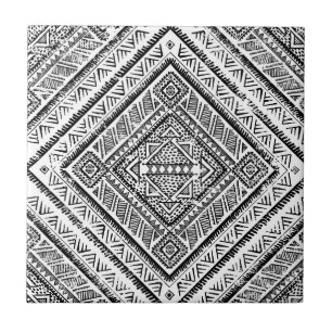 Cool Black and White Aztec Tribal Pattern Ceramic Tile