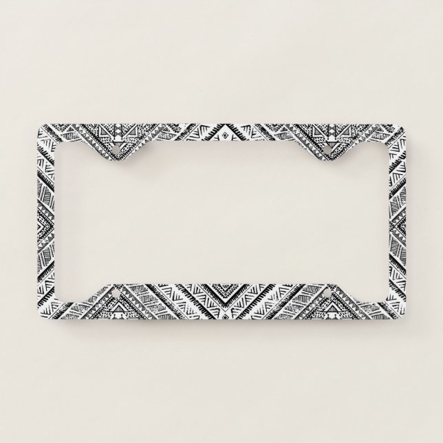 Cool Black and White Aztec Tribal Pattern License Plate Frame (Front)
