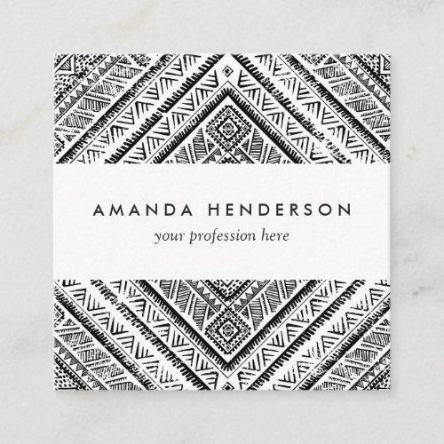 Cool Black and White Aztec Tribal Pattern Square Business Card