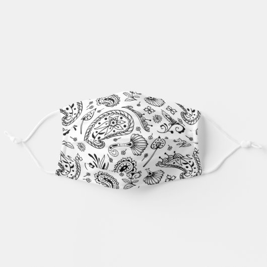 Cool Black And White Bandana Paisley Adult Cloth Face Mask (Front, Unfolded)