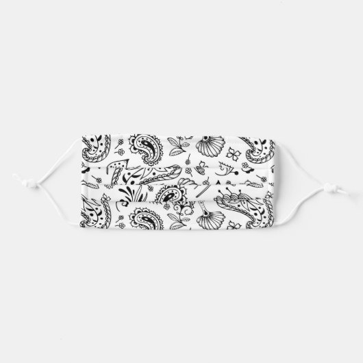 Cool Black And White Bandana Paisley Adult Cloth Face Mask (Front, Folded)