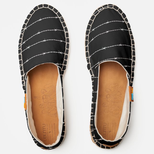 Cool black and white barbed wire pattern espadrilles (Front)