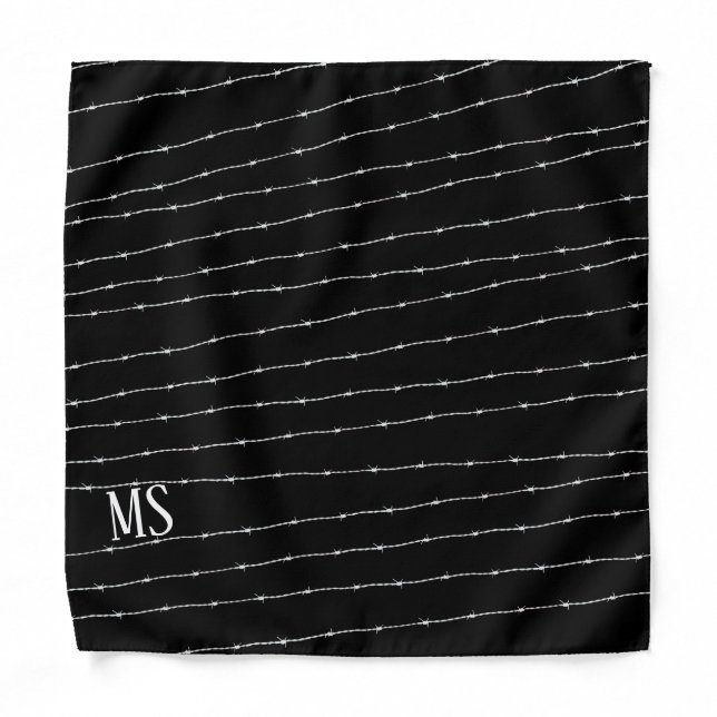 Cool black and white barbed wire pattern Monogram Bandana (Front)