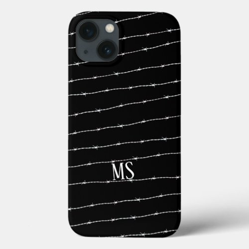 Cool black and white barbed wire pattern Monogram iPhone 13 Case