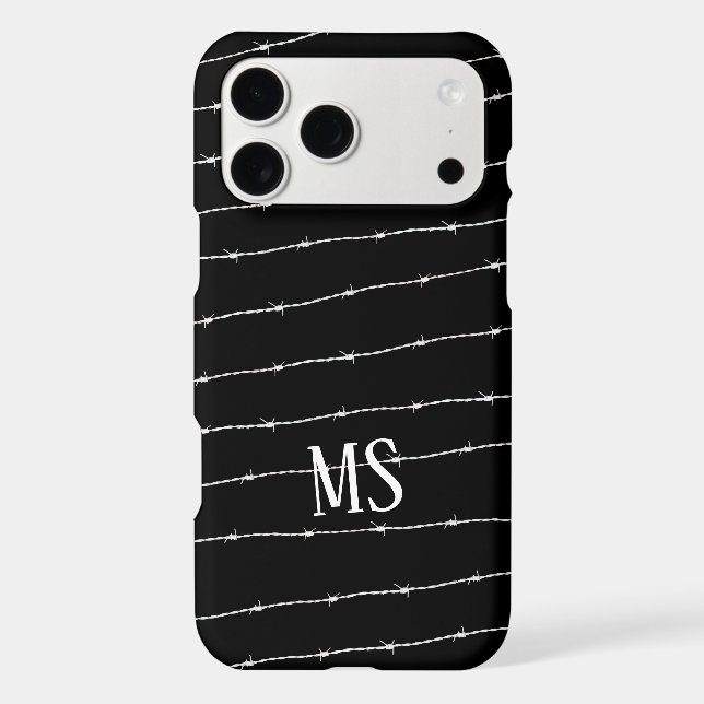 Cool black and white barbed wire pattern Monogram iPhone Case (Back)