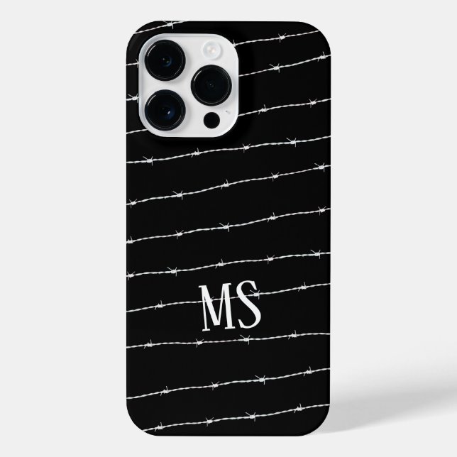 Cool black and white barbed wire pattern Monogram iPhone Case (Back)