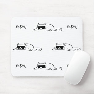 Cool Black and White Cat with Sunglasses Mouse Pad