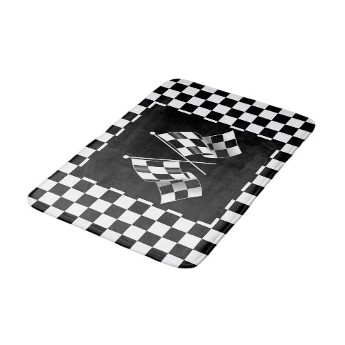 Cool Black And White Checkered Flag Pattern Bath Mat