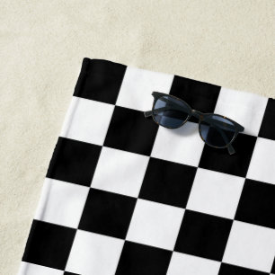 Cool Black And White Checkered Flag Pattern Beach Towel