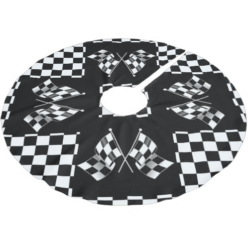Cool Black And White Checkered Flag pattern Brushed Polyester Tree Skirt