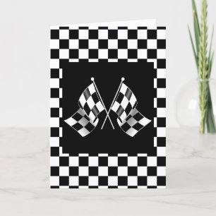 Cool Black And White Checkered Flag Pattern Holiday Card