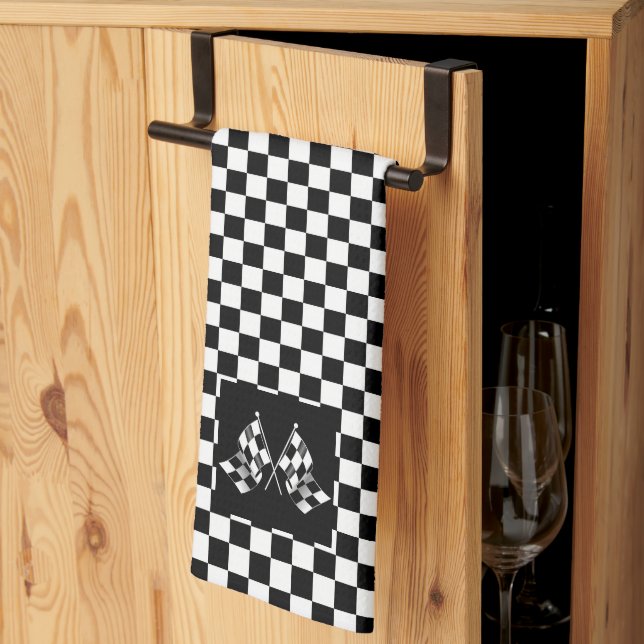 Cool Black And White Checkered Flag Pattern Kitchen Towel (Thirds Fold)