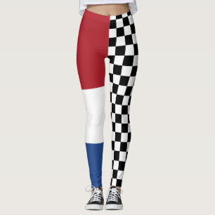 Cool Black And White Checkered Flag Pattern Print Leggings