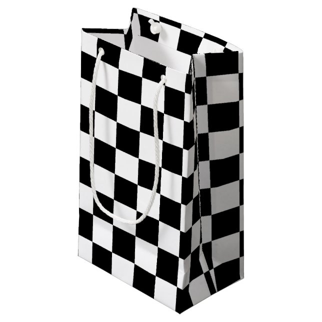 Cool Black And White Checkered Flag Pattern Small Gift Bag (Front Angled)