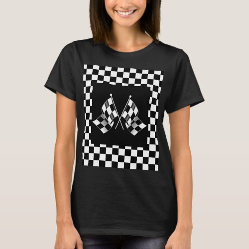 Cool Black And White Checkered Flag Pattern T_Shirt